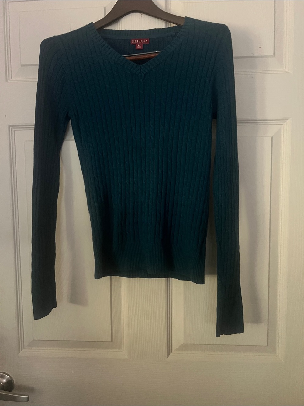Merona Teal Cable-Knit V-Neck Sweater SIZE Xsmall